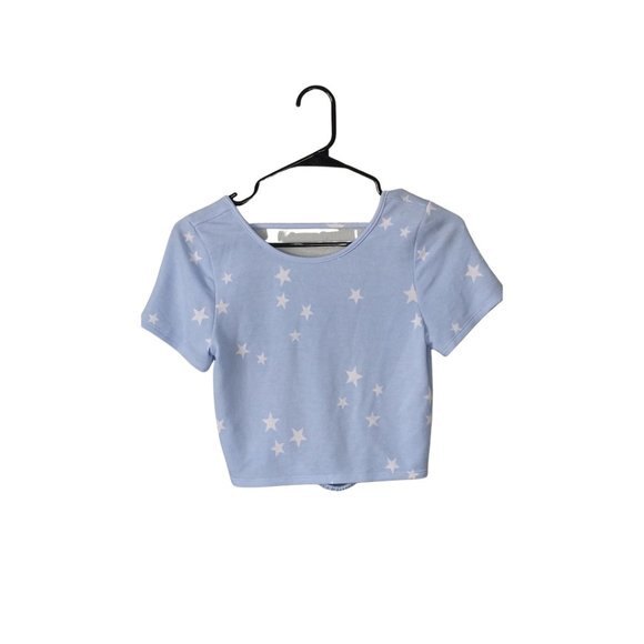 Le Lis Blue Star Print Crop Top – Open Back Y2K Short Sleeve Women’s Small - Picture 4 of 5